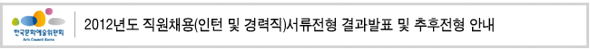 2012년도 직원채용(인턴 및 경력직)서류전형 결과발표 및 추후전형 안내
