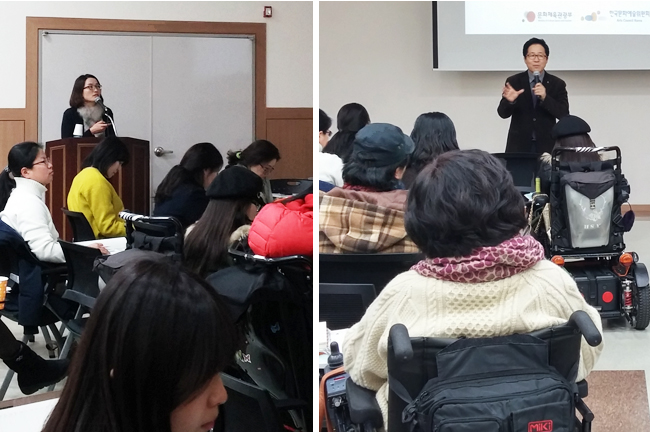 (좌)문화복지부 부장 사업소개 사진, (우)문화나눔본부 본부장의 인사말 사진