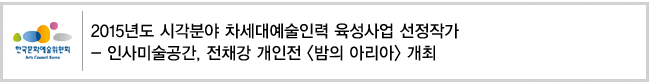 2015년도 시각분야 차세대예술인력 육성사업 선정작가. 인사미술공간, 전채강 개인전 밤의 아리아 개최 
