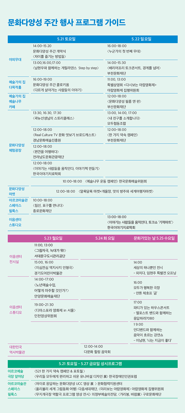 문화다양성 주간 행사 프로그램 가이드