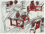 상황, 50 X 66cm, 종이 위 연필, 아크릴릭, 2006