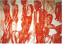 집단의식-도시의 사람들 400 X 385cm (부분), 캔버스 위 비닐기법, 1989