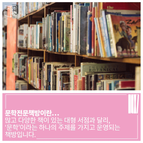 문학전문책방이란....많고 다양한 책이 있는 대형 서점과 달리, '문학'이라는 하나의 주제를 가지고 운영되는 책방입니다. 