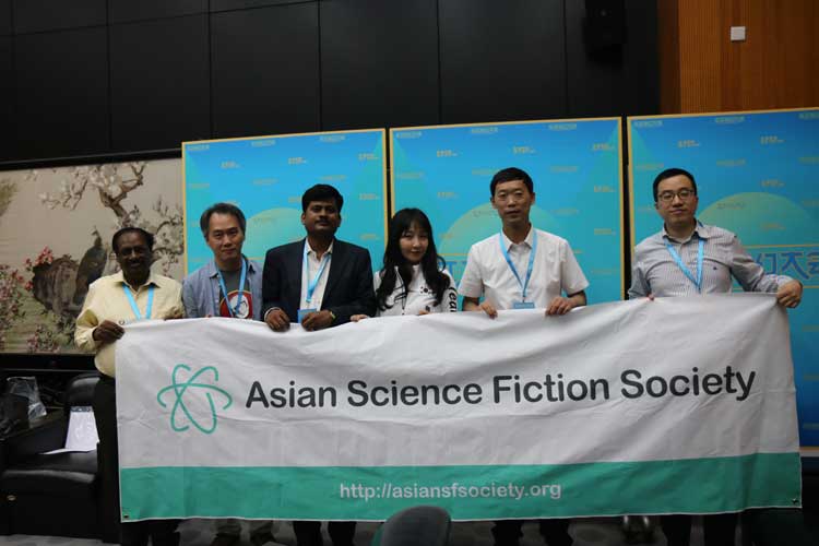 지난 5월 19일 ‘아시아SF협회’ 발족에 참여한 한국·인도·중국 SF 관계자들/한국SF협회]