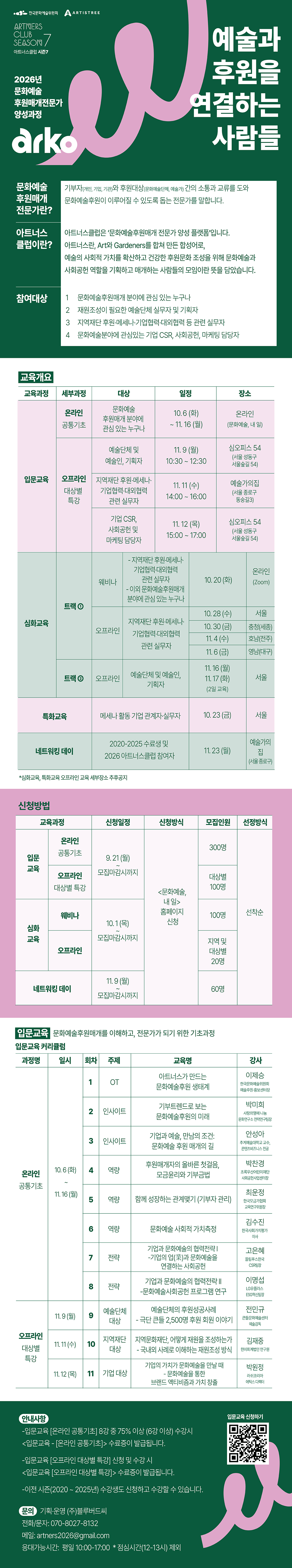 2026년 문화예술후원매개전문가 양성과정 아트너스클럽 시즌7(자세한 내용은 아래 참조)