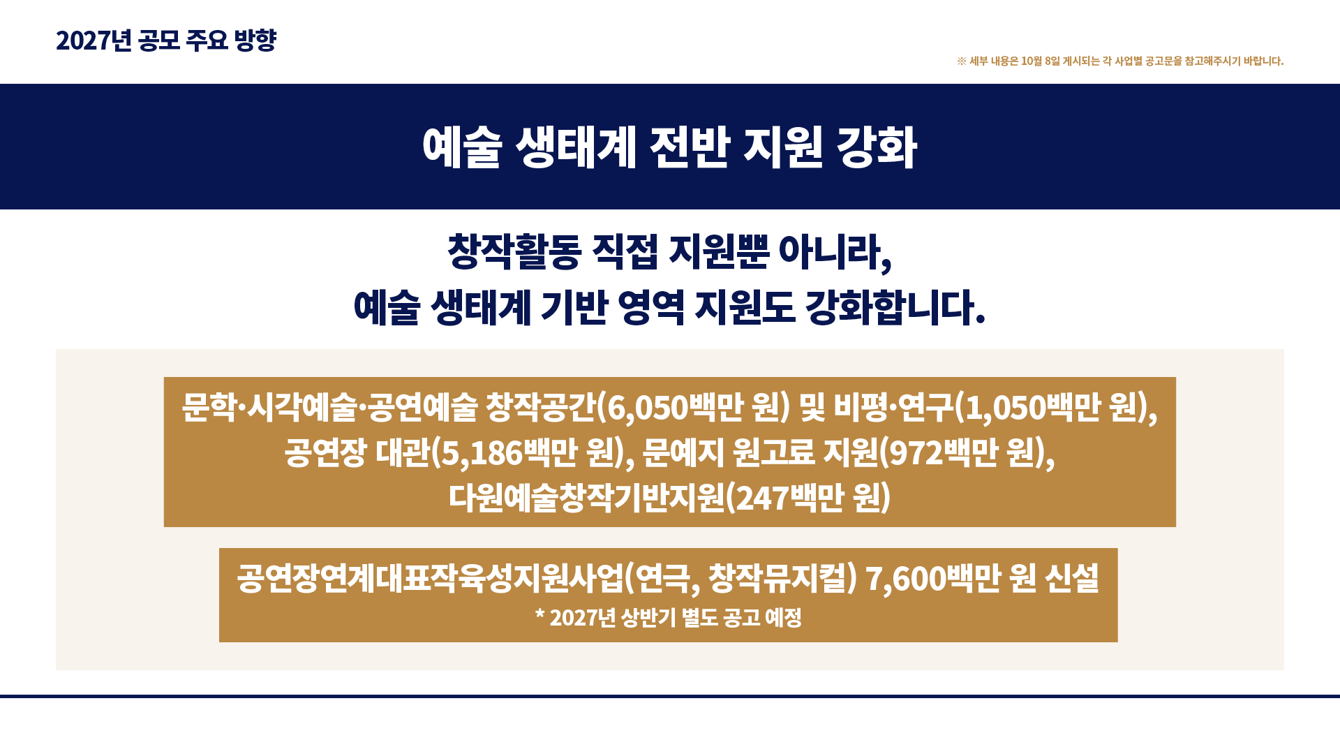 2027 문화예술진흥기금 공모사업 사전 안내(자세한 내용은 아래 참조)
