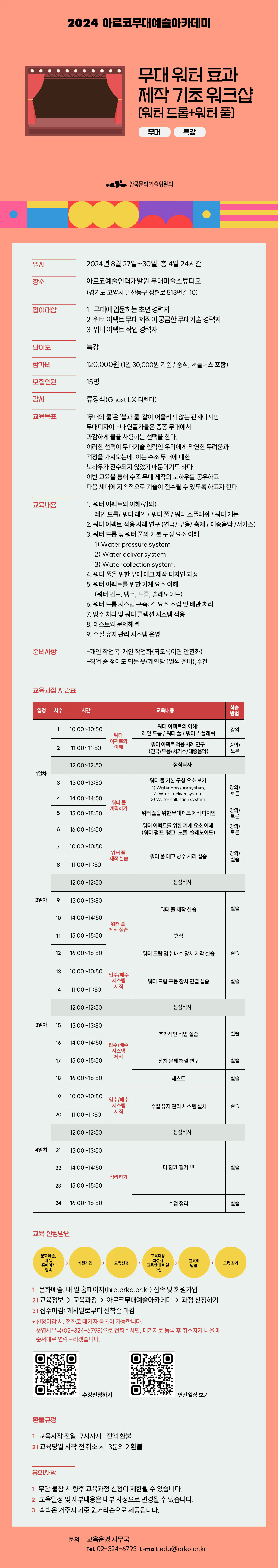 2024 아르코무대예술아카데미무대 워터 효과 제작 기초 워크샵(워터 드롭+워터 풀)무대 특강(자세한 내용 아래 참조)
