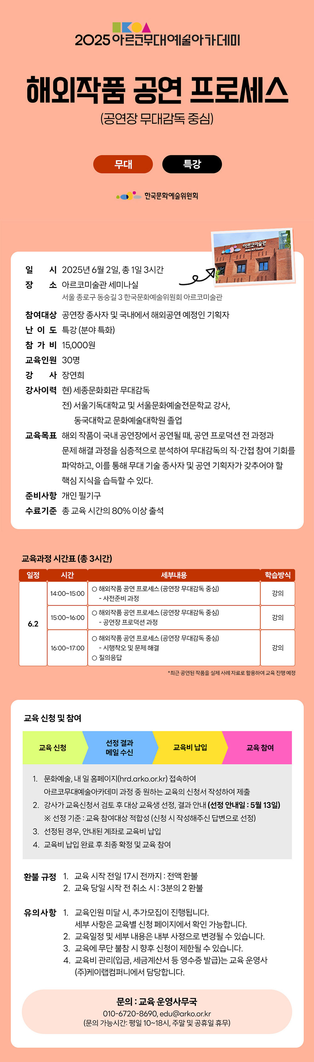 2025 아르코무대예술아카데미2025 아르코무대예술아카데미해외작품 공연 프로세스 (공연장 무대감독 중심)(무대 특강)(자세한 내용 아래 참조)