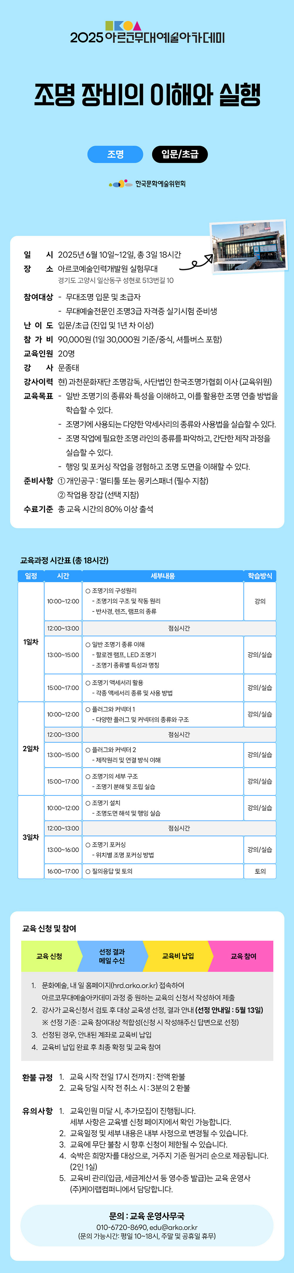 2025 아르코무대예술아카데미 조명 장비의 이해와 실행(조명 입문/초급)(자세한 내용 아래 참조)