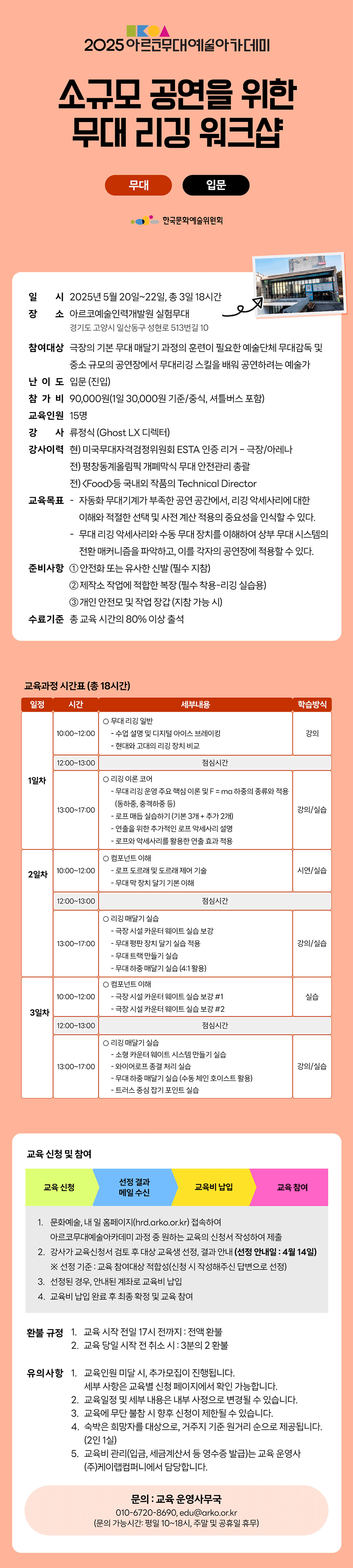 2025 아르코무대예술아카데미 소규모 공연을 위한 무대 리깅 워크샵(무대 입문)(자세한 내용 아래 참조)