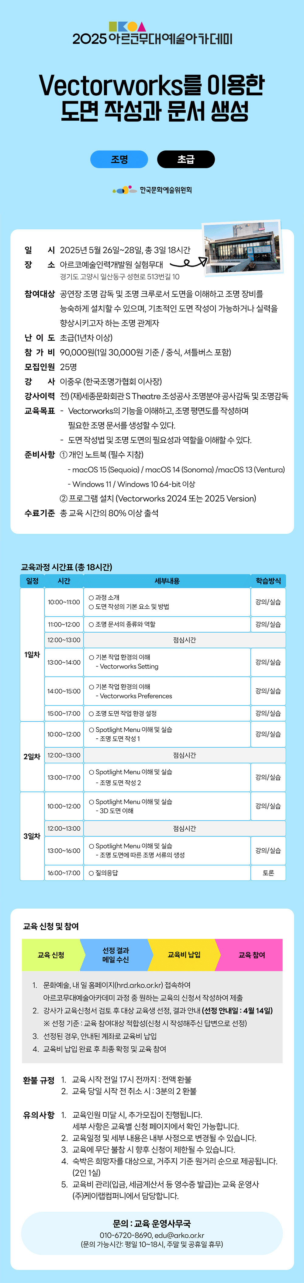 2025 아르코무대예술아카데미 Vectorworks를 이용한 도면 작성과 문서 생성(조명 초급)(자세한 내용 아래 참조)