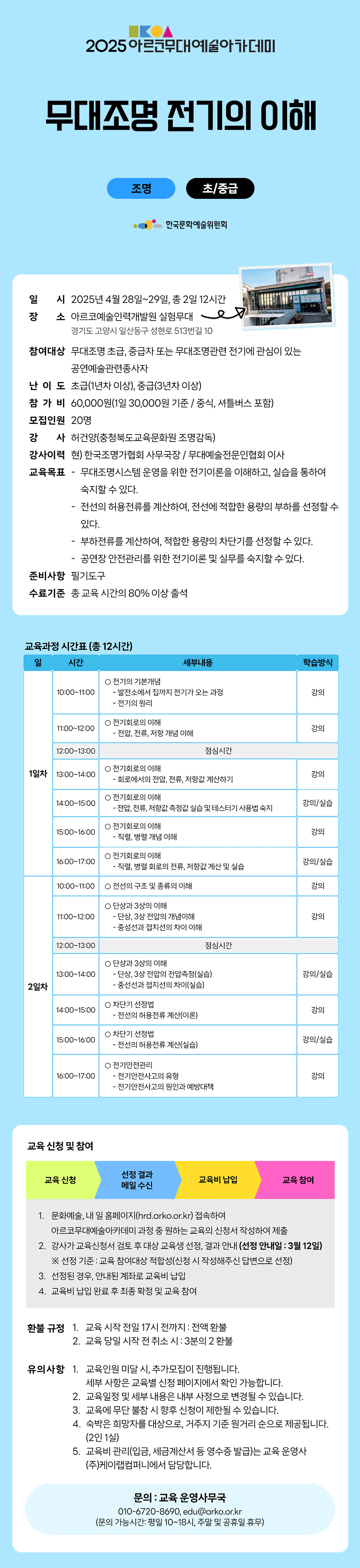 2025 아르코무대예술아카데미 무대조명 전기의 이해(조명 초/중급)(자세한 내용 아래 참조)