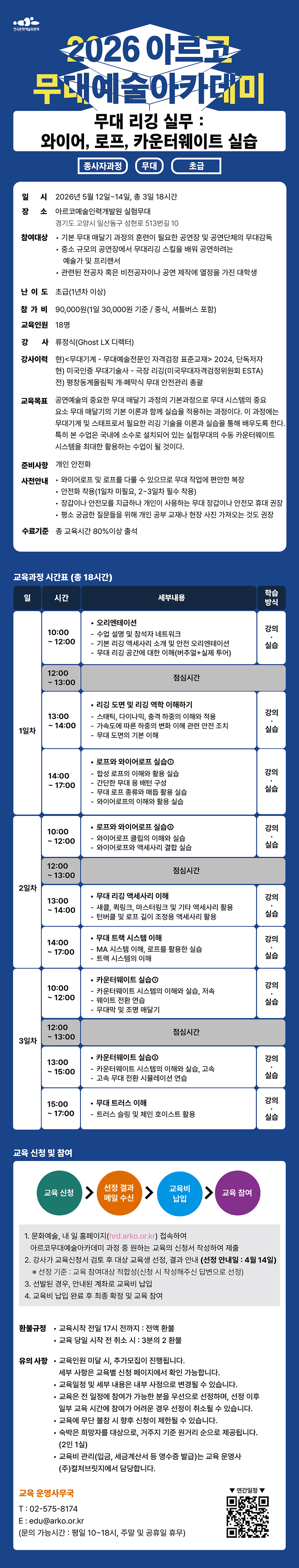 2026아르코무대예술아카데미 무대 리깅 실무 : 와이어,로프,카운터웨이트 실습 (종사자과정 무대 초급)(자세한 내용 아래 참조)