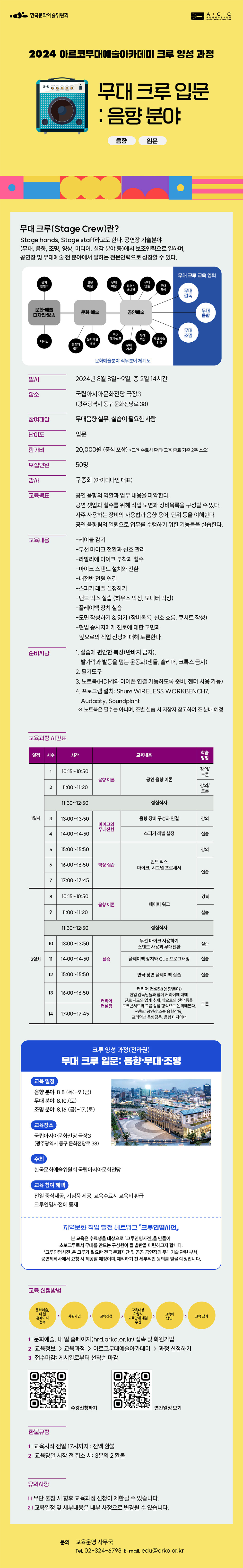 2024 아르코무대예술아카데미 크루 양성 과정 무대 크루 입문 : 음향 분야(음향, 입문)(자세한 내용 아래 참조)