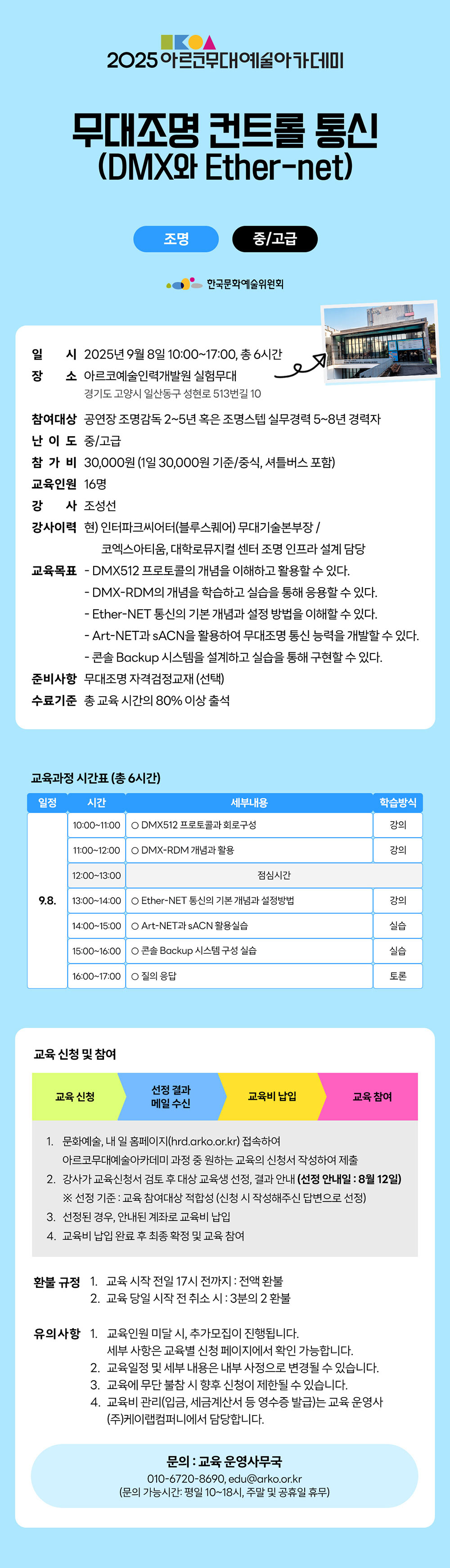 2025 아르코무대예술아카데미 무대조명 컨트롤 통신 (DMX와 Ether-net) 조명 (중/고급)(자세한 내용 아래 참조)