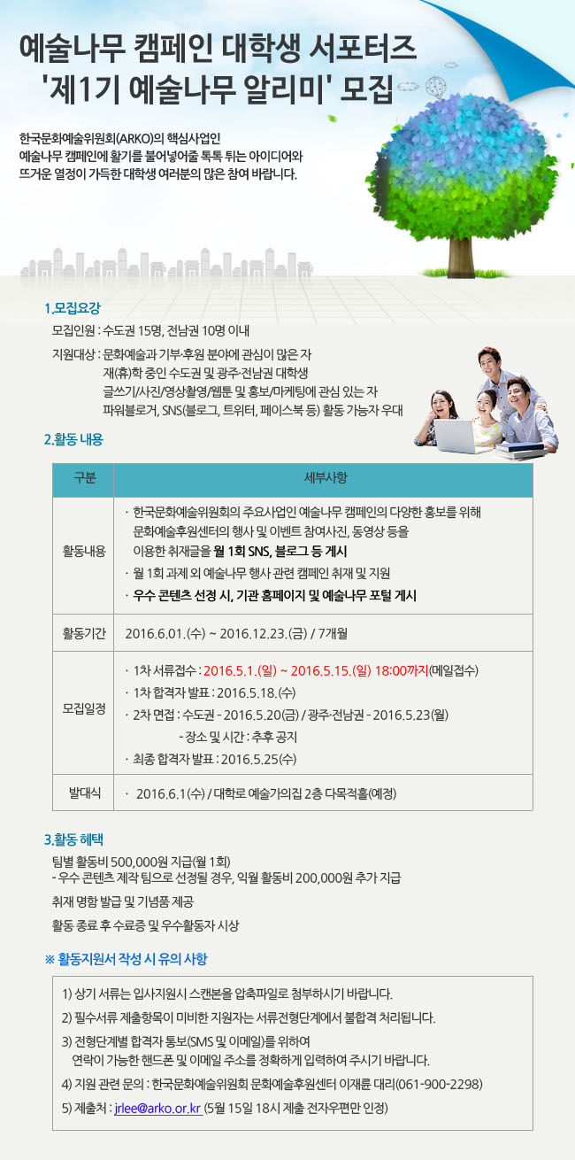 예술나무 캠페인 대학생 서포터즈 ‘제1기 예술나무 알리미’ 모집