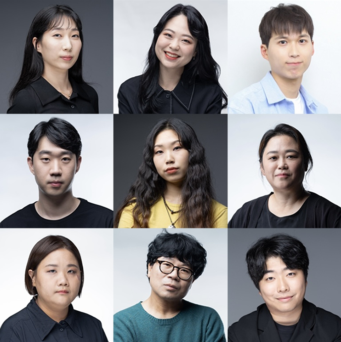 2023 봄 작가, 겨울 무대 참여작가 9명, 왼쪽부터 순서대로 (첫 줄)이민선, 정희정, 조한빈, (두 번째 줄)이경헌, 이예본, 윤소정, (세 번째 줄)임선영, 이익훈, 주은길