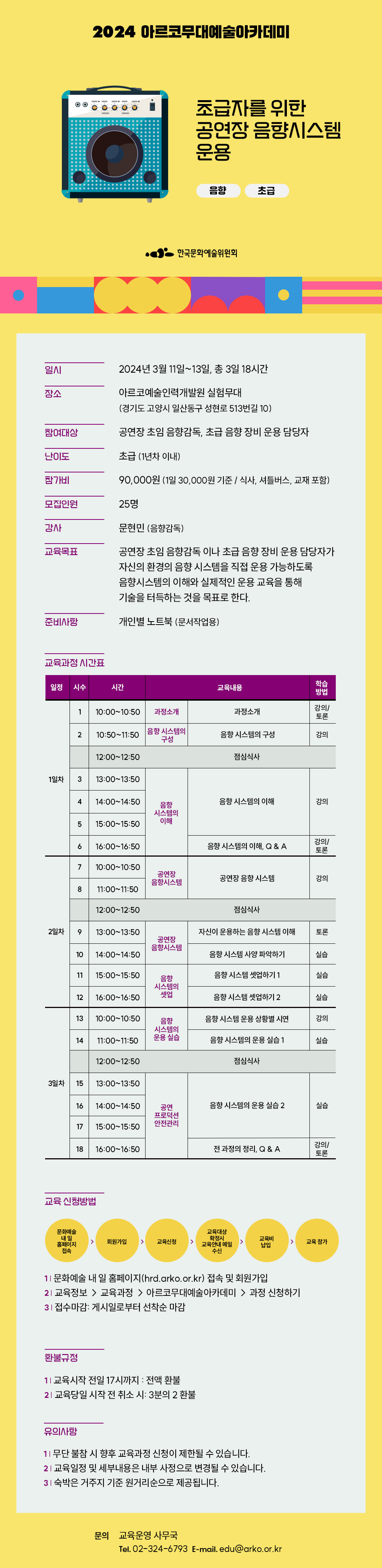 2024 아르코 무대예술아카데미, 초급자를 위한 공연장 음향시스템 운용(음향, 초급)(자세한 내용 아래 참조)