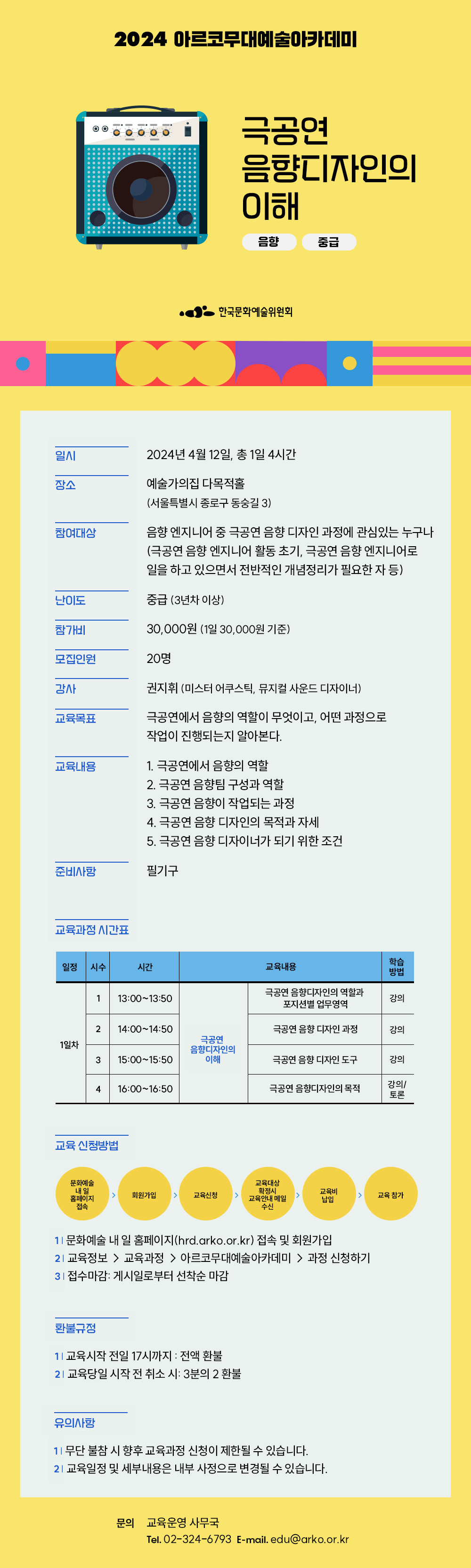 2024 아르코 무대예술아카데미, 극공연 음향디자인의 이해(음향, 중급)(자세한 내용 아래 참조)