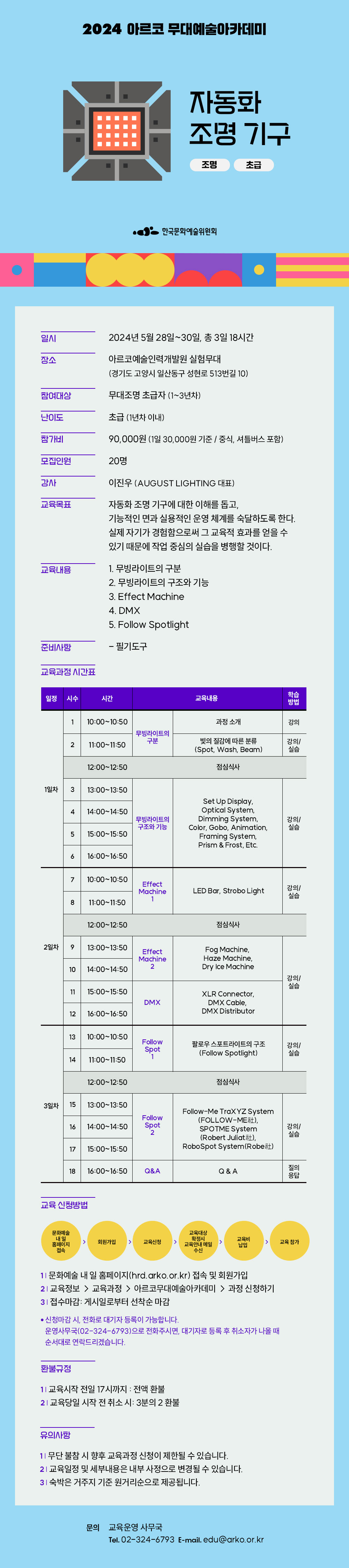 2024 아르코무대예술아카데미 자동화 조명 기구(조명, 초급)(자세한 내용 아래 참조)