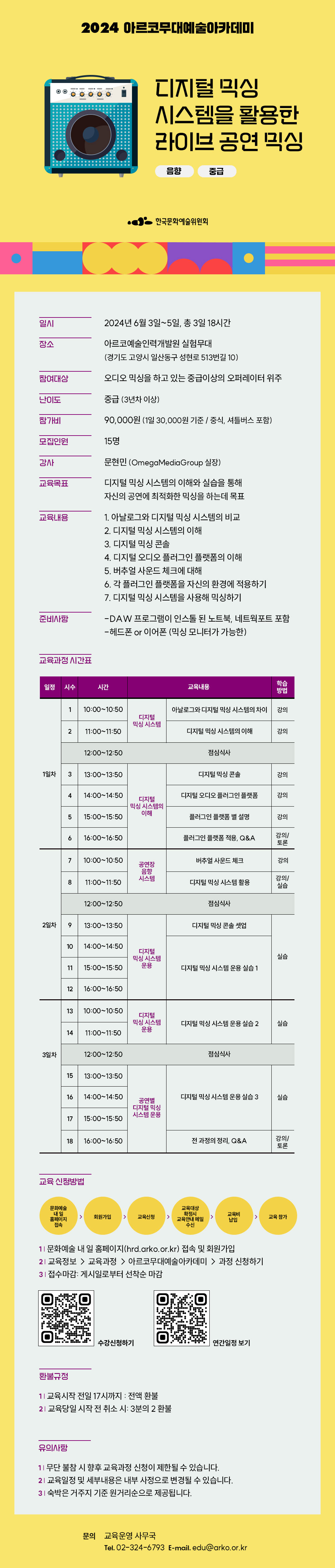 2024 아르코무대예술아카데미 디지털 믹싱 시스템을 활용한 라이브 공연 믹싱(음향, 중급)(자세한 내용 아래 참조)