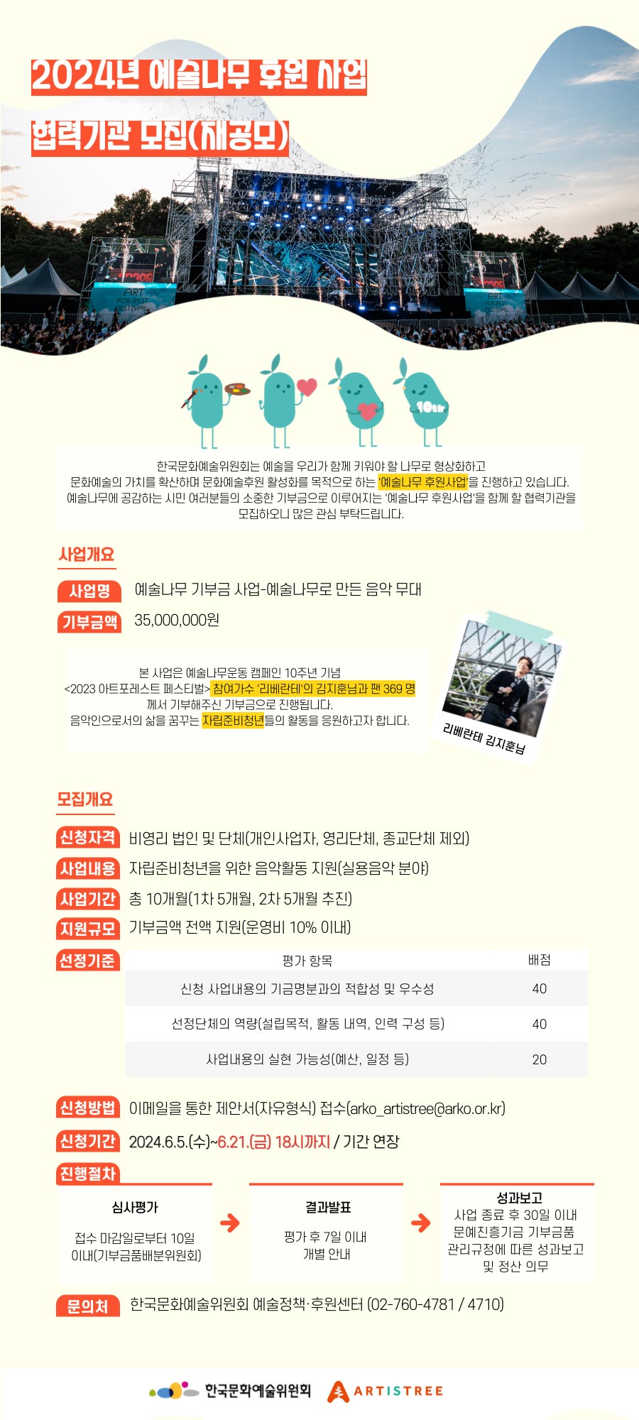2024년 예술나무 후원 사업 협력기관 모집(재공모)(자세한 내용 아래 참조)