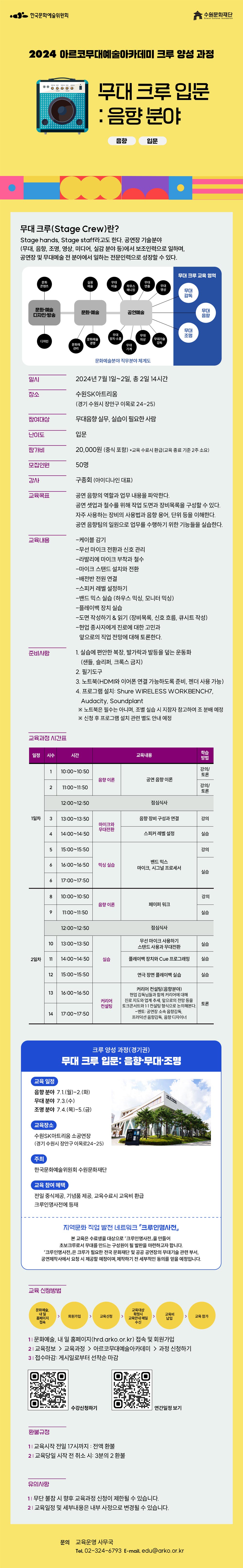 2024 아르코무대예술아카데미 크루 양성 과정 무대 크루 입문 : 음향 분야(음향, 입문)(자세한 내용 아래 참조)